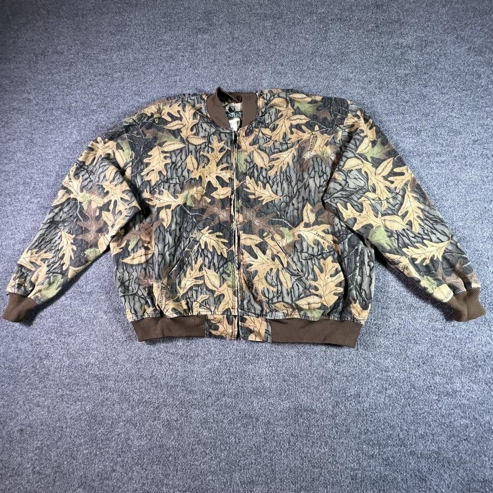 Vintage Gun Flint Bomber Jacket Men's 3XL Beige Camo Leaf And Bark Full-Zip USA